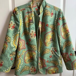 Turquoise gold green brick red women’s custom made short jacket size S. Lined